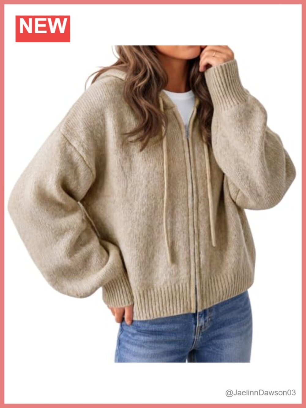 Womens Zip Up Hooded Cardigan Sweater Knit Jacket Loose Fit